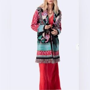 Essitam - Multicolor Patterned Belted Knit Sweater Wrap - Sz. S